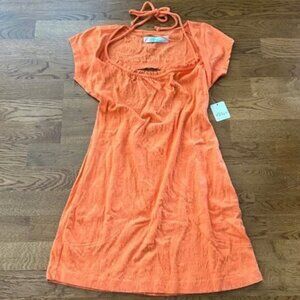 NWT free people vivi mini dress orange tie pockets cover up beach t shirt open